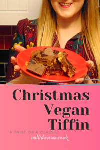 plate of vegan chocolate tiffin. handmade homemade treat